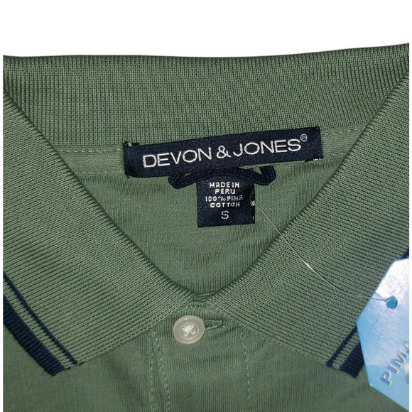 Devon & Jones Mens Classic Polo Sz S Dill Green Pima Cotton Short Sleeve Y2K - Picture 4 of 9